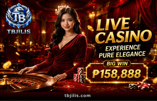 TBJILI mobile live casino stream held horizontally with timer, table state, and controls visible
